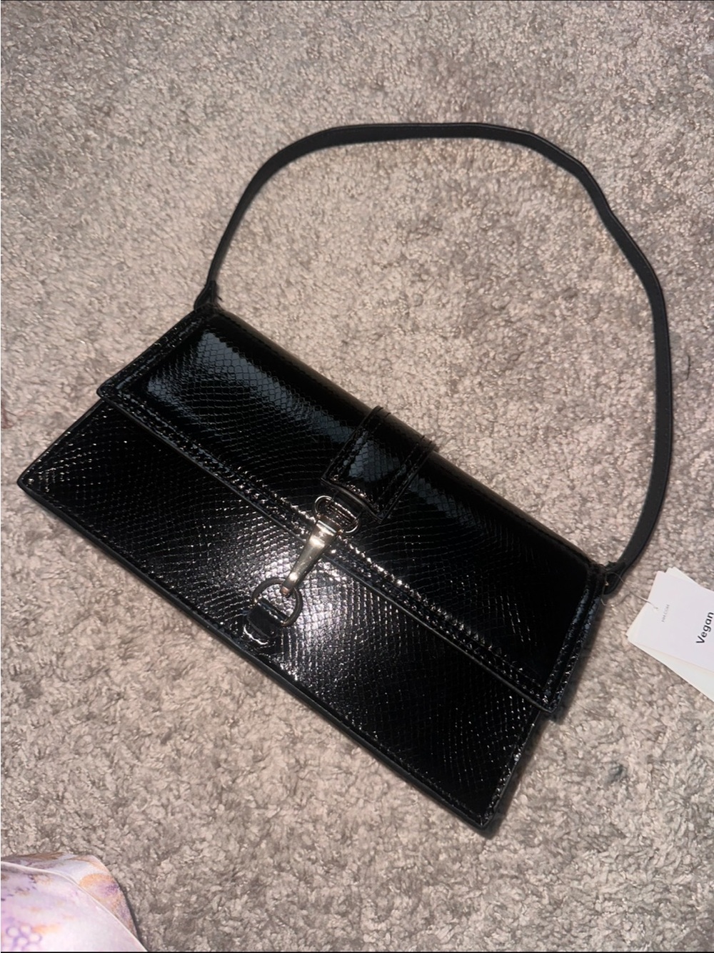 Black Patent Shoulder Bag with Silver Hardware 🖤